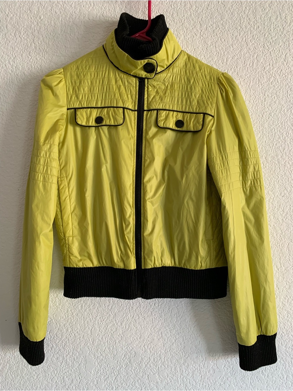 Women’s Chartreuse Lightweight Bomber/Moto Jacket with Black Trim